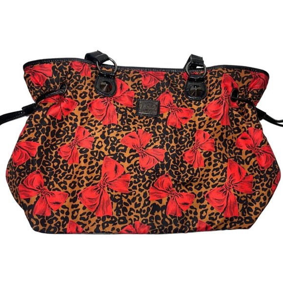 Betsey Johnson BETSEYVILLE Cheetah Print Red Bow Bag drawstring bag - Picture 2 of 14